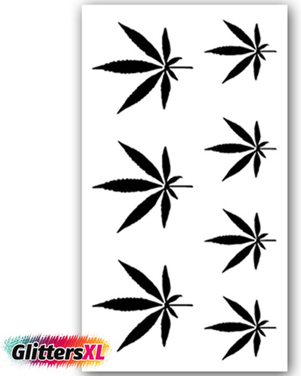 GlittersXL - Temporary Tattoo Marijuana/Cannabis (10x6 cm) [Neptattoo - Tijdelijke tatoeage - Nep Fake Tattoos - Water overdraagbare festival sticker henna outfit tattoo - Glitter tattoo - Volwassenen Kinderen Jongen Meisje]